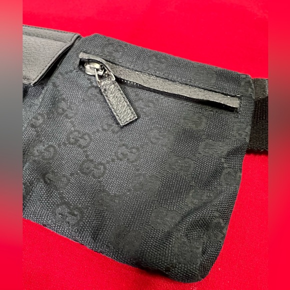 Gucci Black Belt Bag GG Fabric Leather Vintage Fanny Pack Pouch - Picture 7 of 12